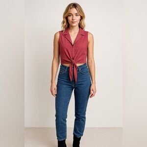 Abercrombie & Fitch Sleeveless Red Tie-Front Blouse